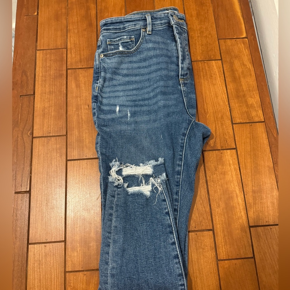 LOFT Curvy High-Waist Skinny Distressed Denim Jeans 28/6